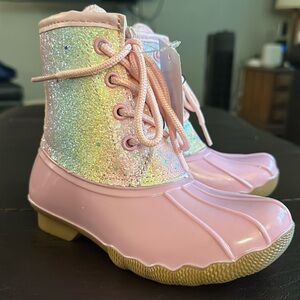 Pink Sparkle Duck Boots. Little girls size 12. NWT.